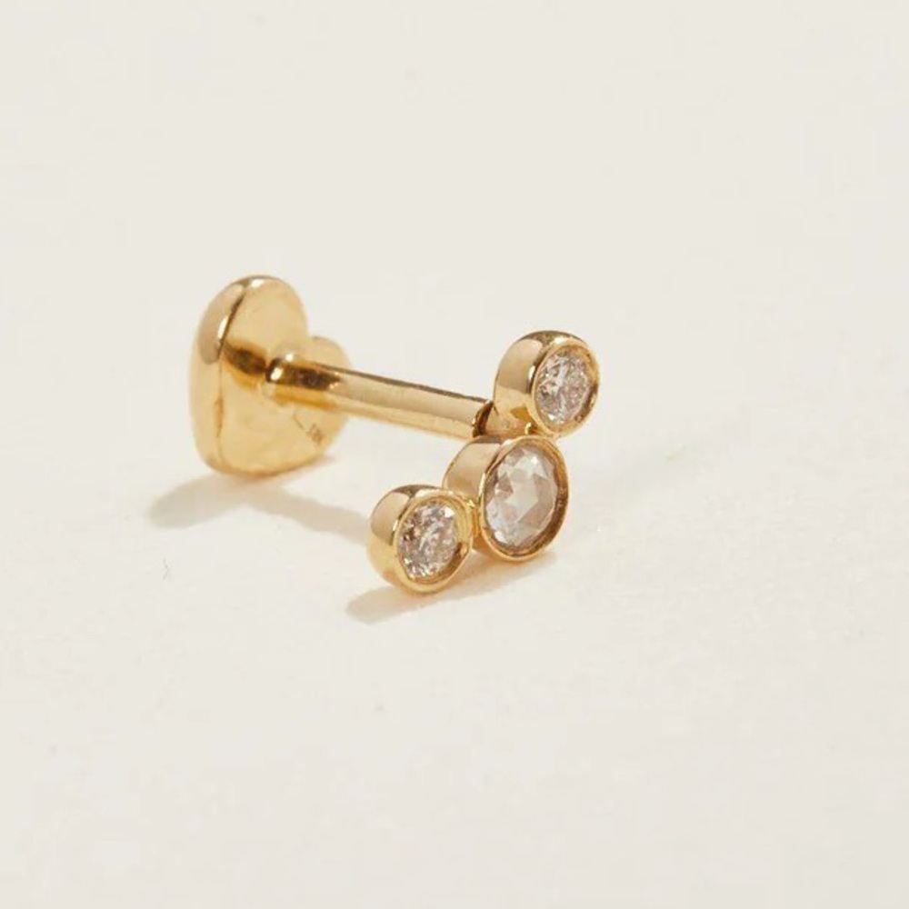 Pamela Love Bezel set crescent stud diamond earring 14k gold new